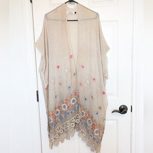 Floral Embroidered Lace Crochet Kimono Wrap Cover Up OS Cottage Boho Dainty